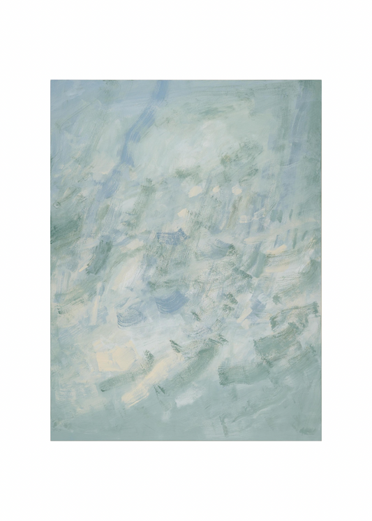 Abstract art with soft blue and green hues on a textured surface